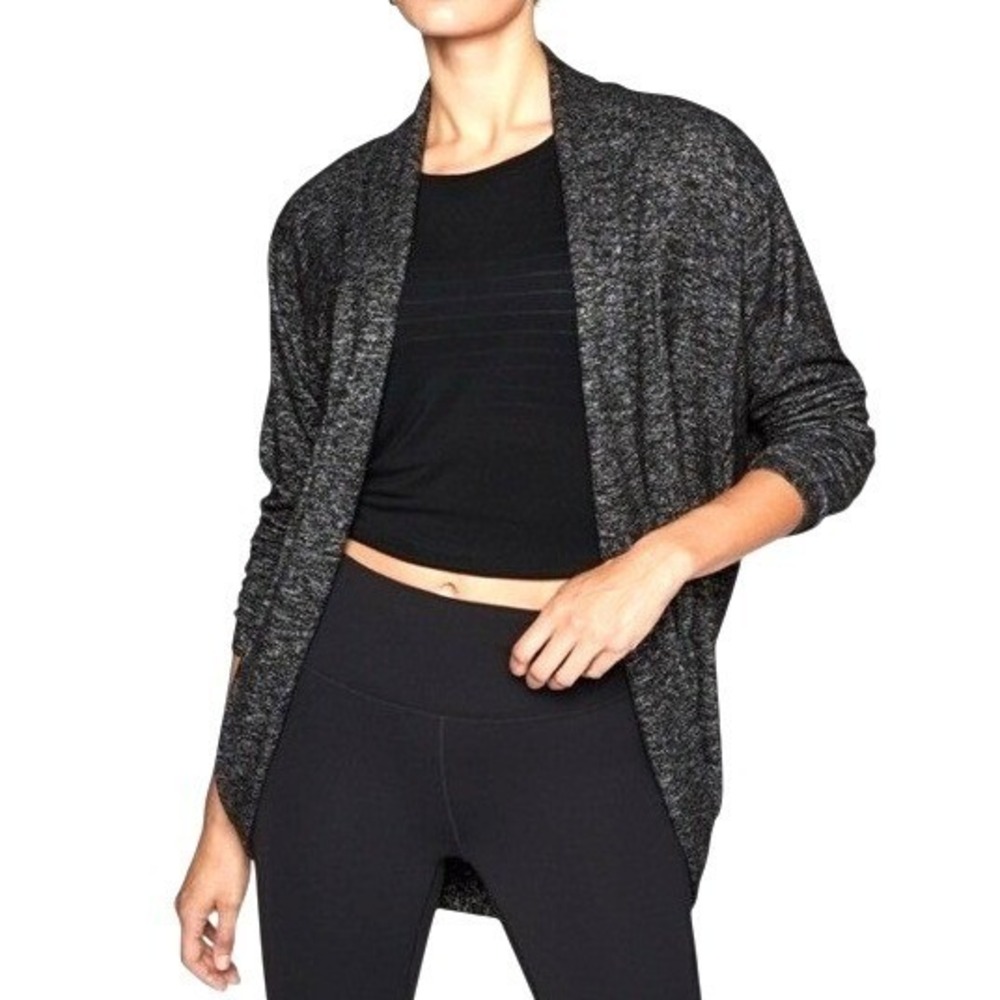 Athleta Luxe Pose Wrap Open Cardigan Dark Gray Marled Cocoon Sweater Medium